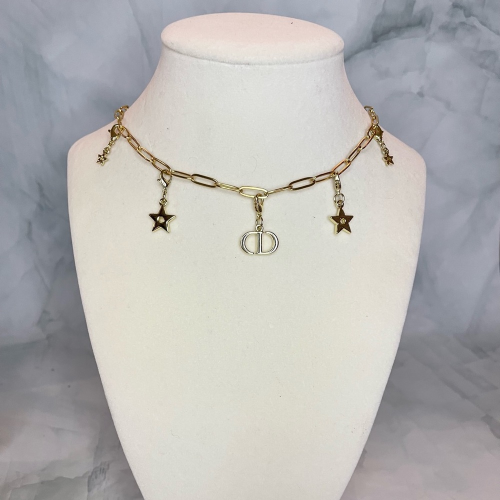 Upcycled Gold Charms Paper Clip Chain Choker Necklace